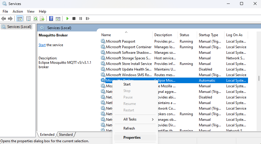 Changing app behavior in service properties 
