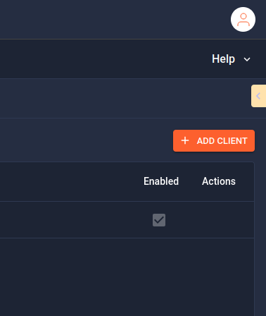 Create new clients by clicking the "Add Client" button on the top-right corner