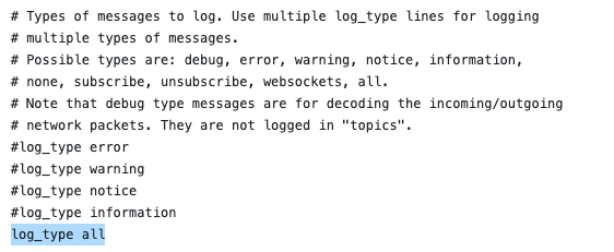 Setting log_type to all to generate all possible logs