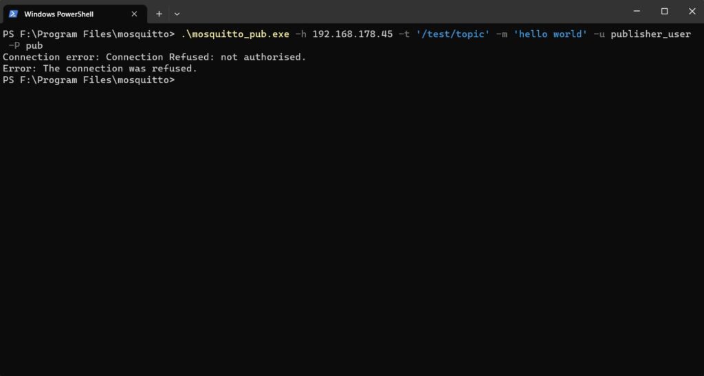 Broker refuses connection with incorrect password