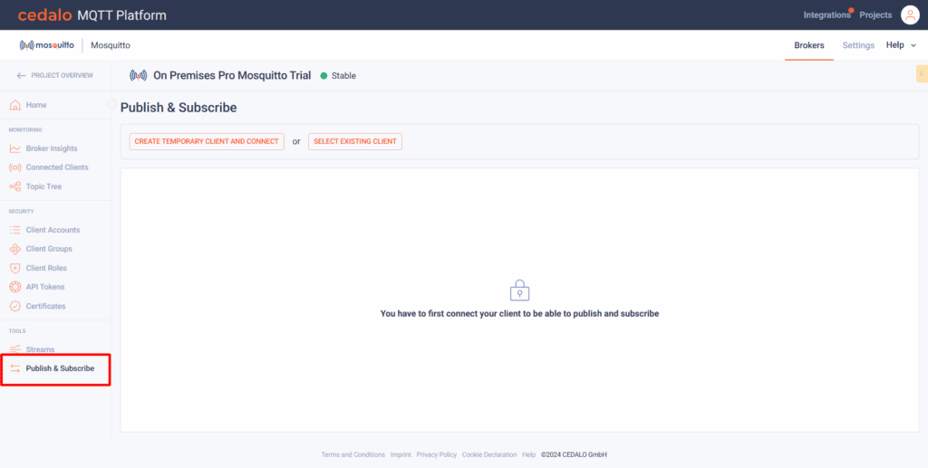 Publish & Subscribe functionality within the Cedalo MQTT Platform.