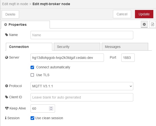 Broker configuration window
